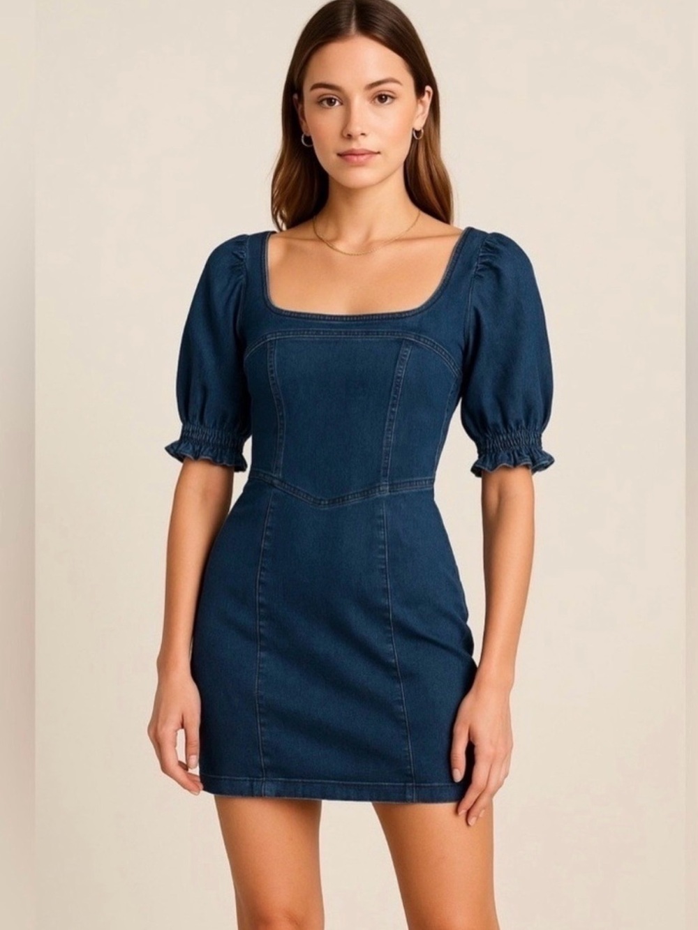 Betsey Johnson Puff Sleeve Denim Mini Jean Dress Size L